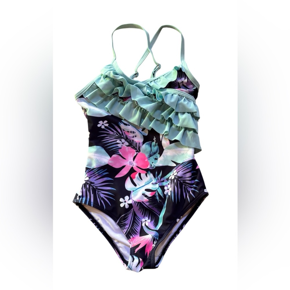⛱️Girl’s One Piece Swimsuit Hawaiian Ruffle Swimwear Beach Bathing Suit Sz 3T🏖️ - Picture 2 of 7